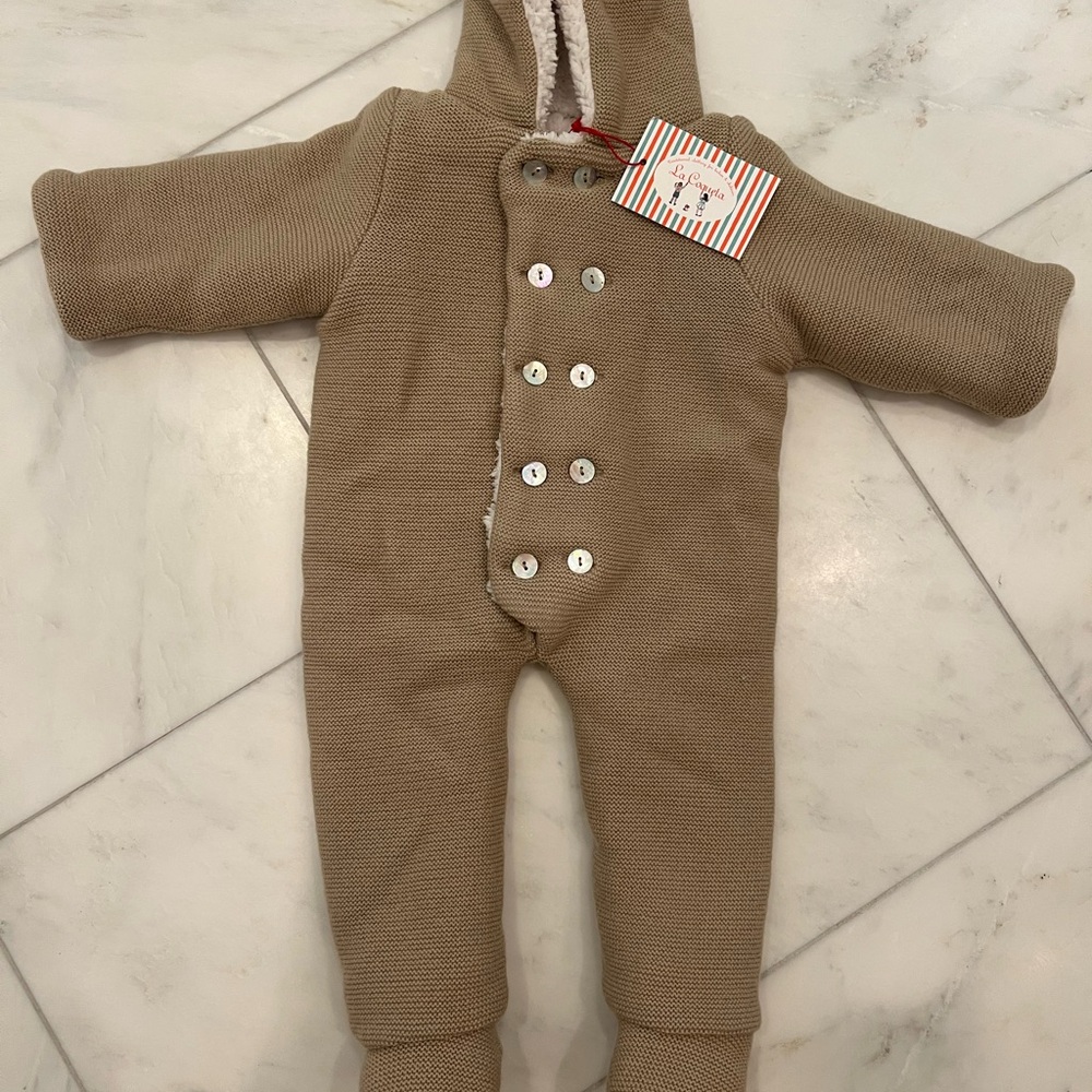 La Coqueta Kids Tan Knit Hooded Bunting